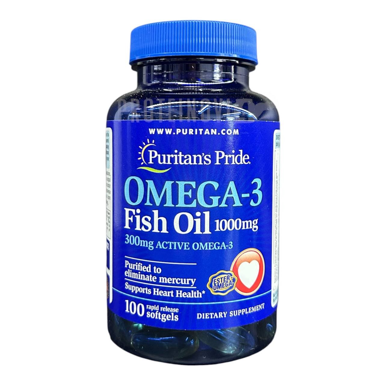 Puritan's Pride Omega-3 Fish Oil 1000mg 300mg Active Omega-3 100Softgels
