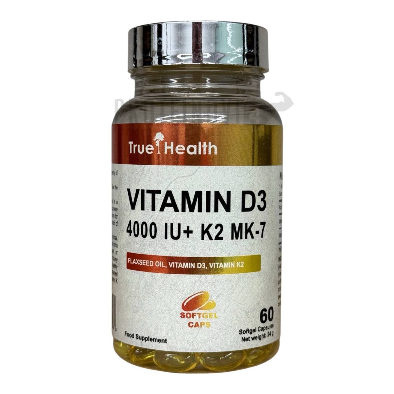 True Health Vitamin D3 4000IU+K2 100mcg MK-7 60Softgels