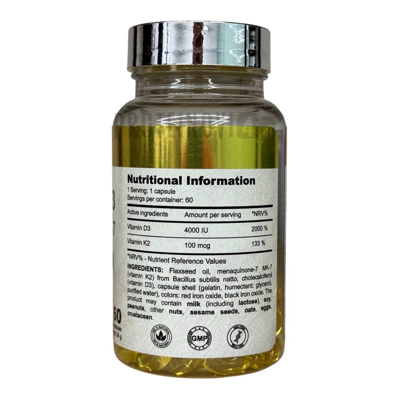 True Health Vitamin D3 4000IU+K2 100mcg MK-7 60Softgels