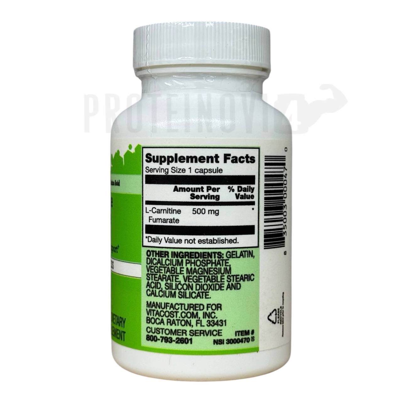 Vitacost L-Carnitine Fumarate 500mg 60Caps